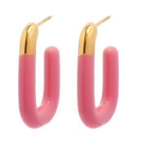 Vintage Hand Dipped Pink U-shaped Open Earrings 18k Gold Plated Stainless Steel